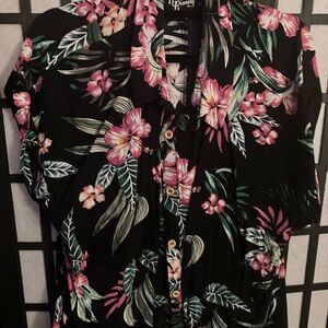 Hell Bunny Pink Floral Button Down Shirt